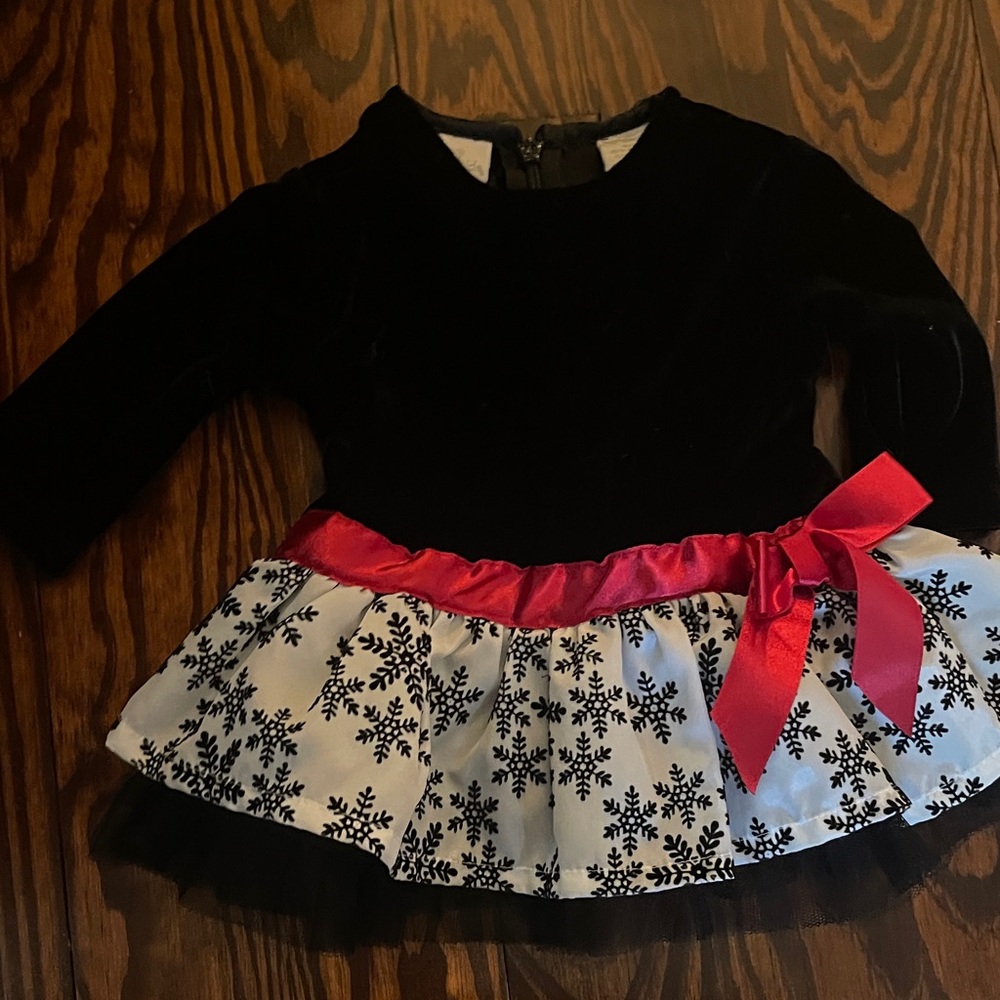 Koala kids velvet black snowflake holiday dress